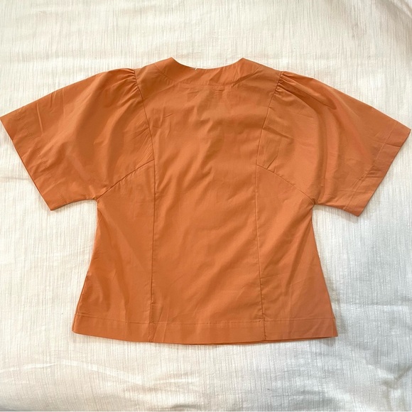 Evereve Allie cotton poplin top peach Short Sleeve Cropped V-Neck Boho Blouse xs - Picture 5 of 12
